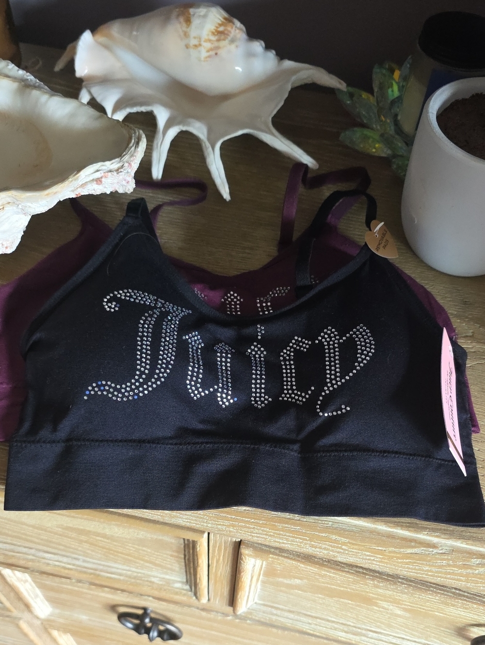 Juicy Couture Black & Plum Rhinestone Logo Sports Bralette